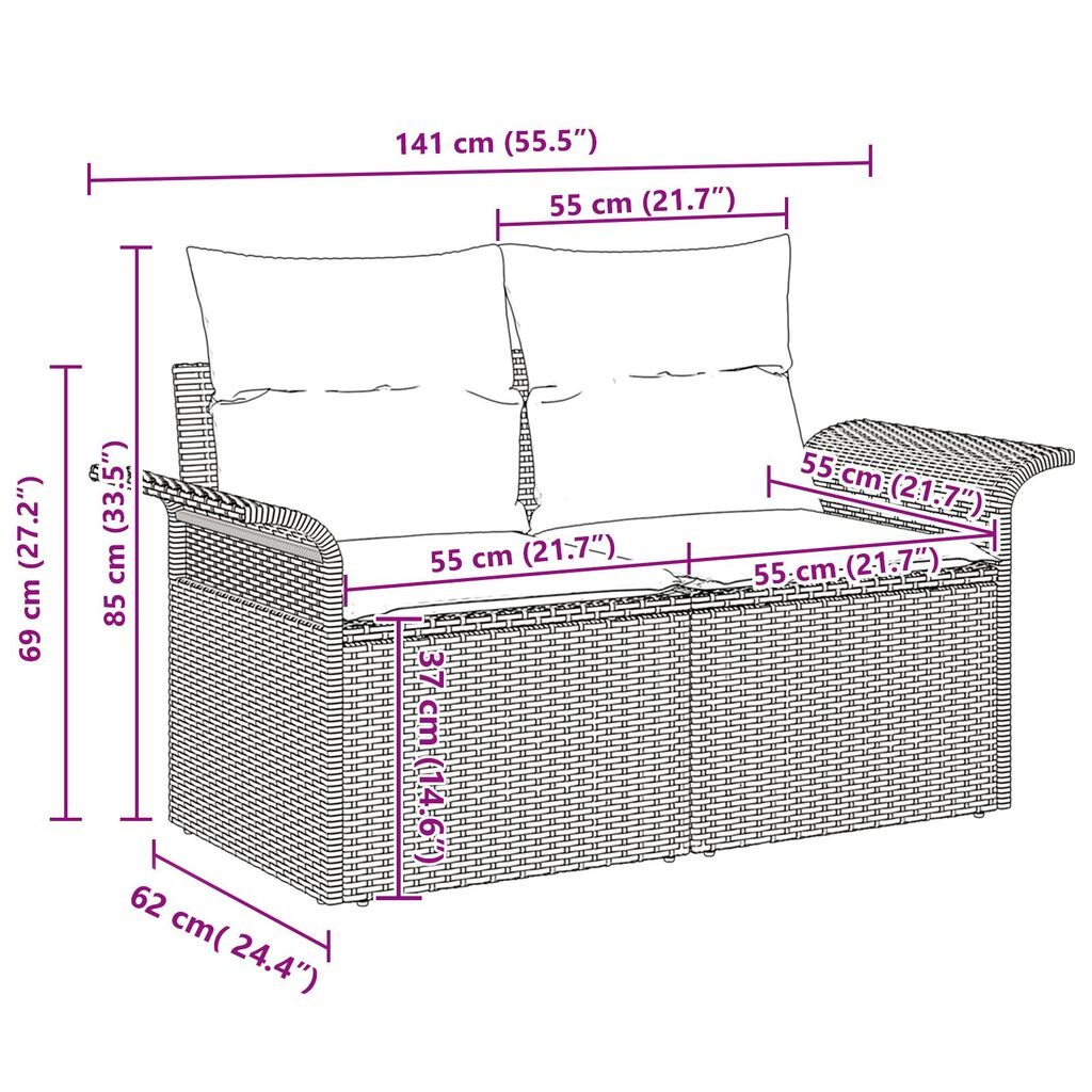 vidaXL 7 Piece Garden Sofa Set with Cushions Black Poly Rattan Acacia