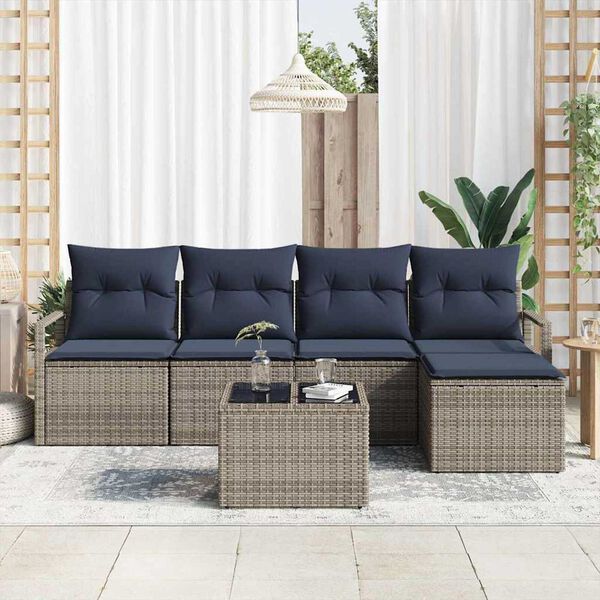 vidaXL Sofa Set 6 pcs Grey Poly Rattan