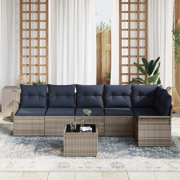 vidaXL Garden Sofa Set with Cushion 7 pcs Grey Poly Rattan