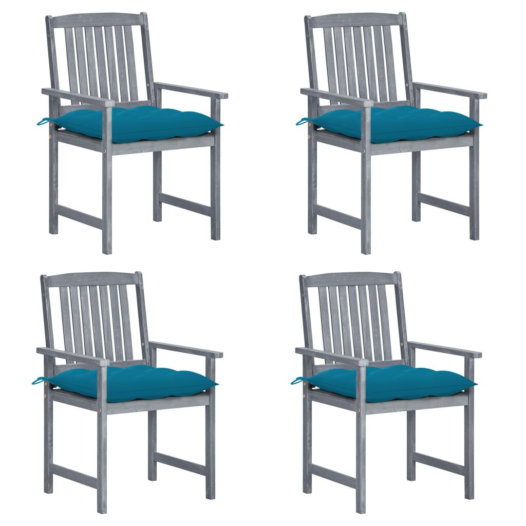 vidaXL Garden Chairs with Cushions 4 pcs Grey Solid Acacia Wood