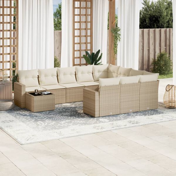 vidaXL 11 Piece Garden Sofa Set with Cushions Beige Poly Rattan