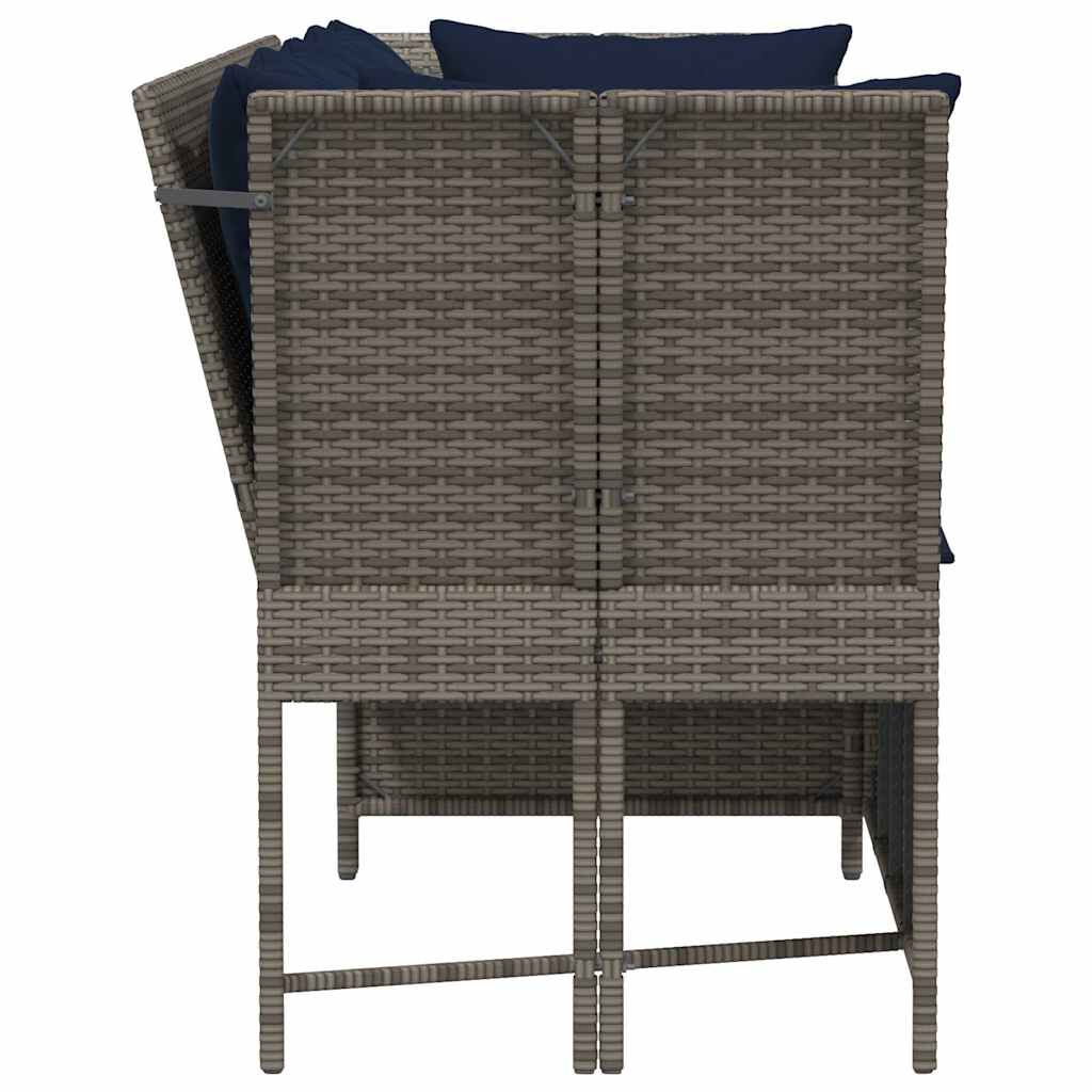 vidaXL Garden Sofa with Cushions Grey Poly Rattan