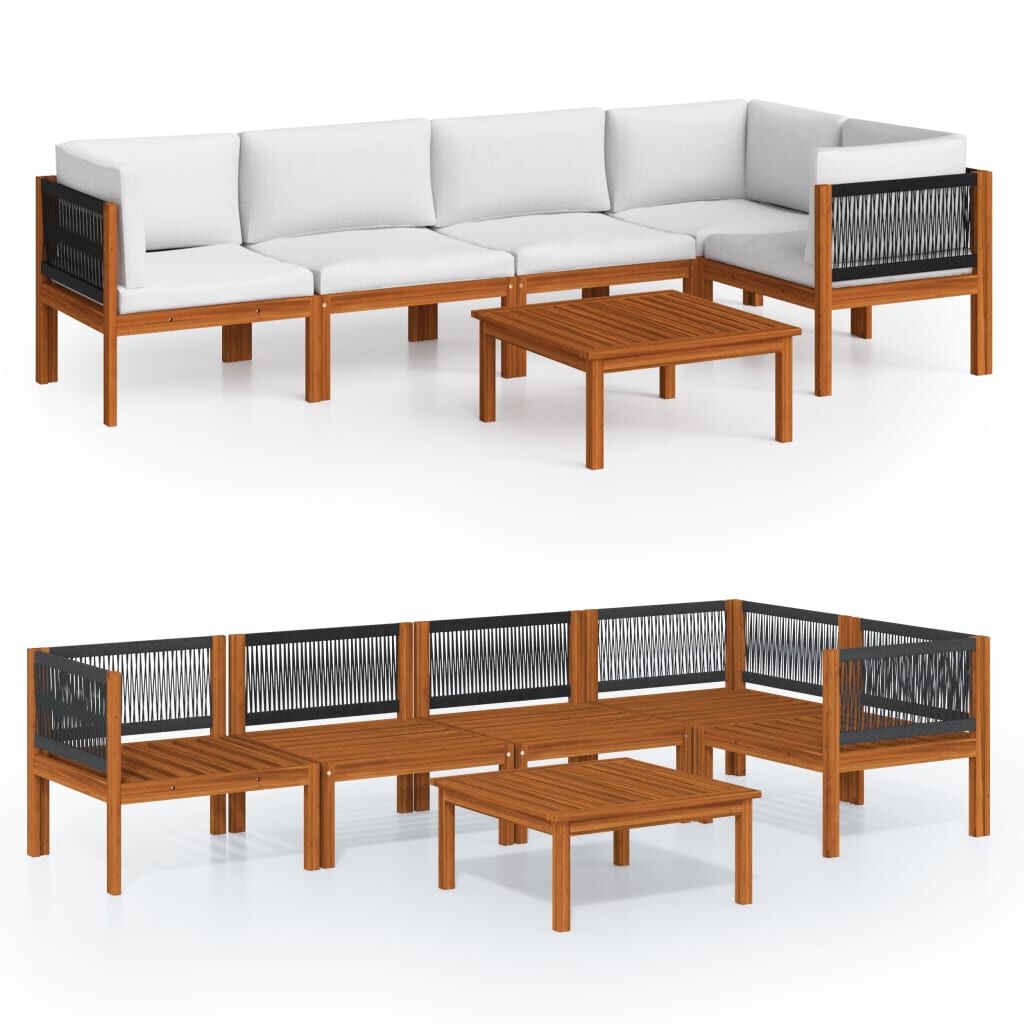 vidaXL 6 Piece Garden Lounge Set with Cushions Cream Solid Acacia Wood