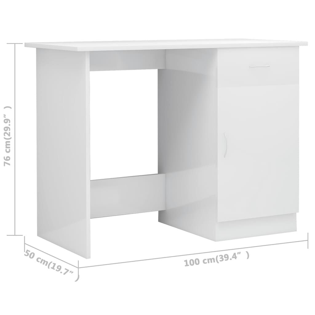 vidaXL Desk High Gloss White 100x50x76 cm Engineered Wood
