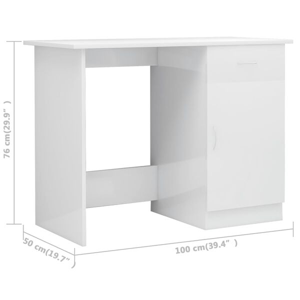 vidaXL Desk High Gloss White 100x50x76 cm Engineered Wood