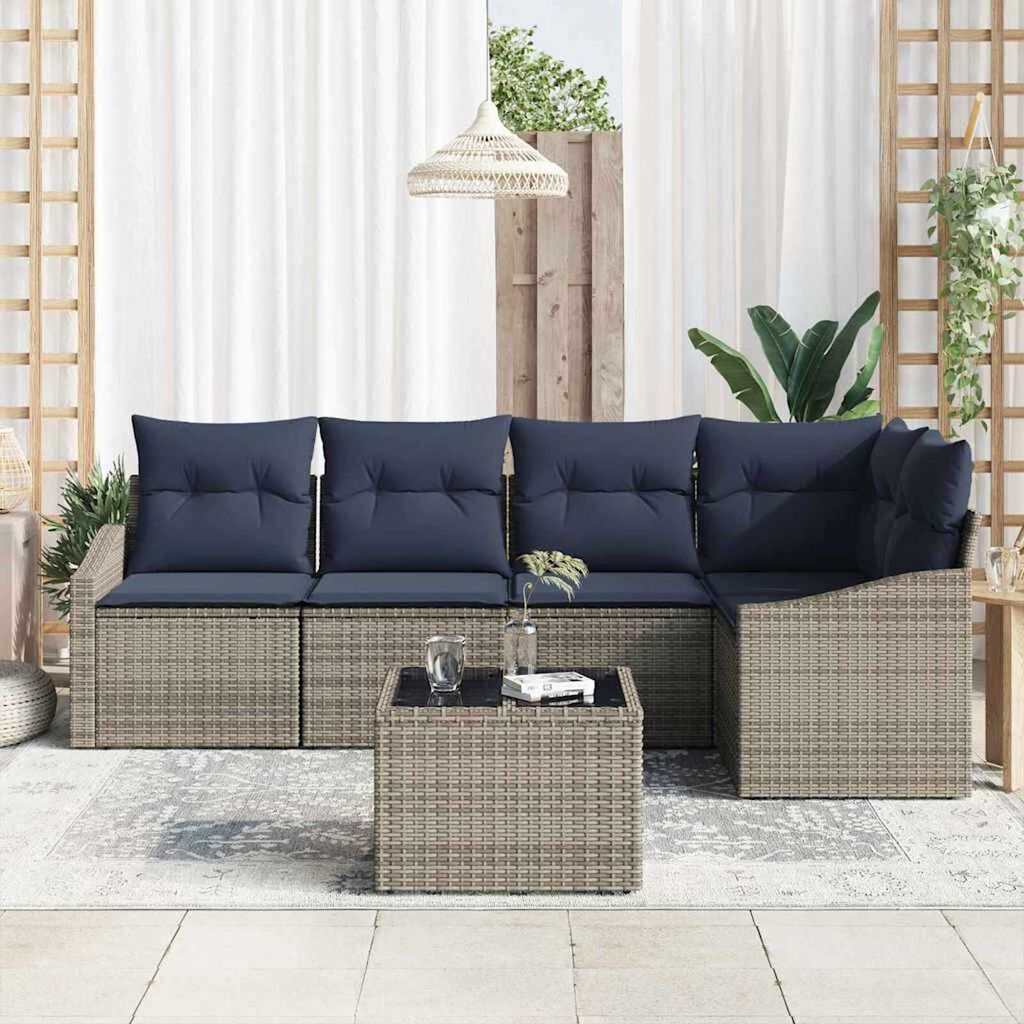 vidaXL Garden Sofa Set 6 pcs Grey Poly rattan
