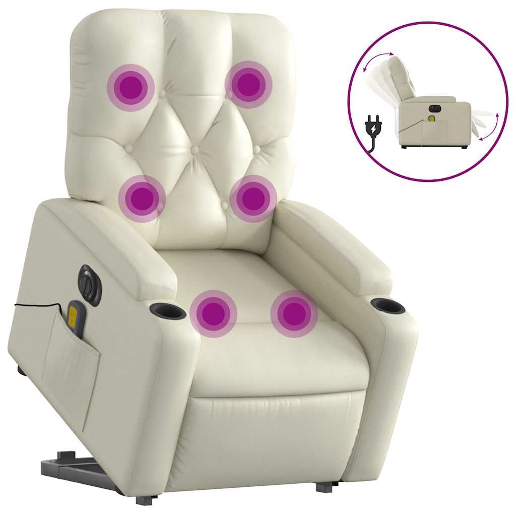 vidaXL Electric Stand up Massage Recliner Chair Cream Faux Leather