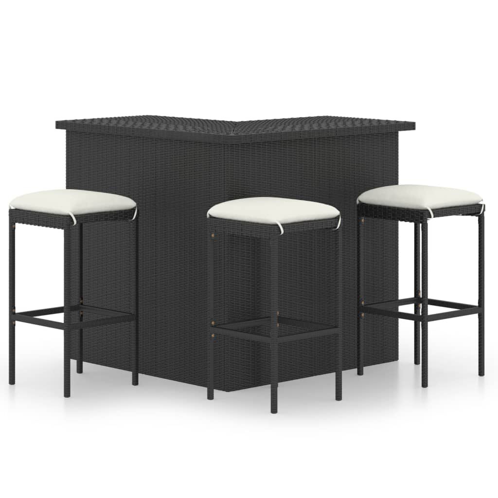 vidaXL 4 Piece Garden Bar Set with Cushions Poly Rattan Black