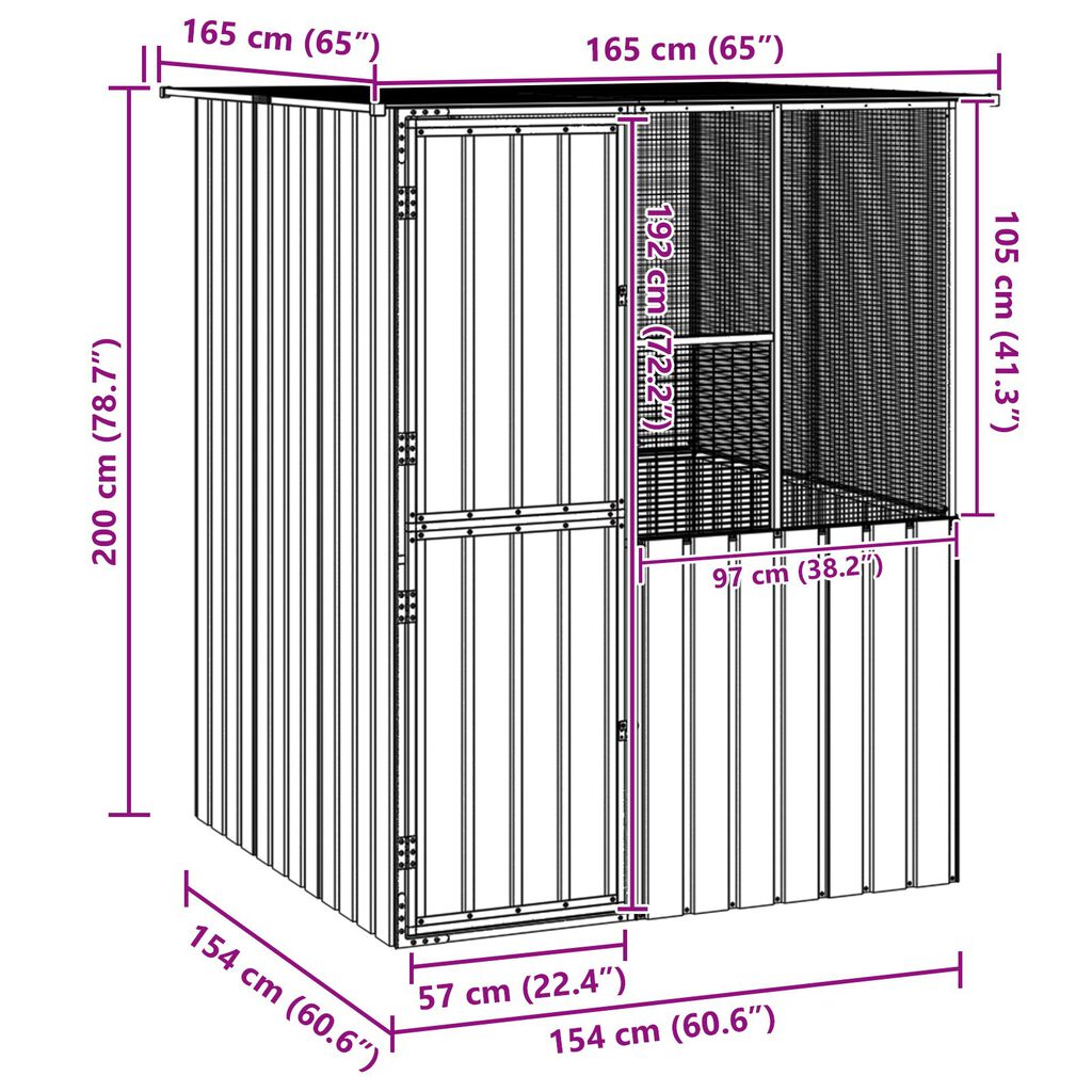 vidaXL Bird Cage Anthracite 215x78x200 cm Galvanised Steel