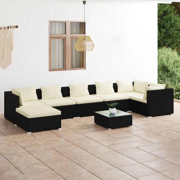 vidaXL 8 Piece Garden Lounge Set with Cushions Poly Rattan Black
