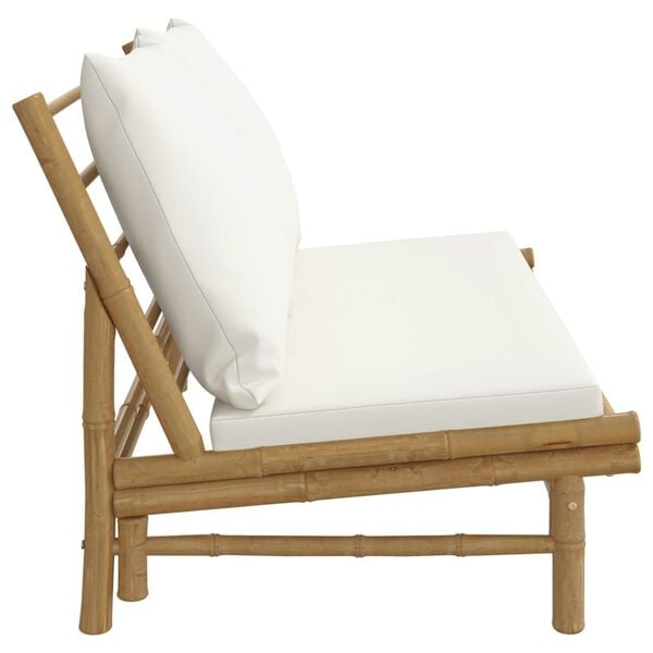 vidaXL Garden Bench with Cream White Cushions Bamboo