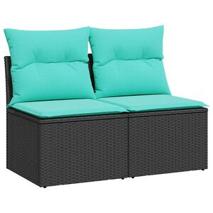 vidaXL 2 Piece Garden Sofa Set with Cushions Black Poly Rattan Acacia