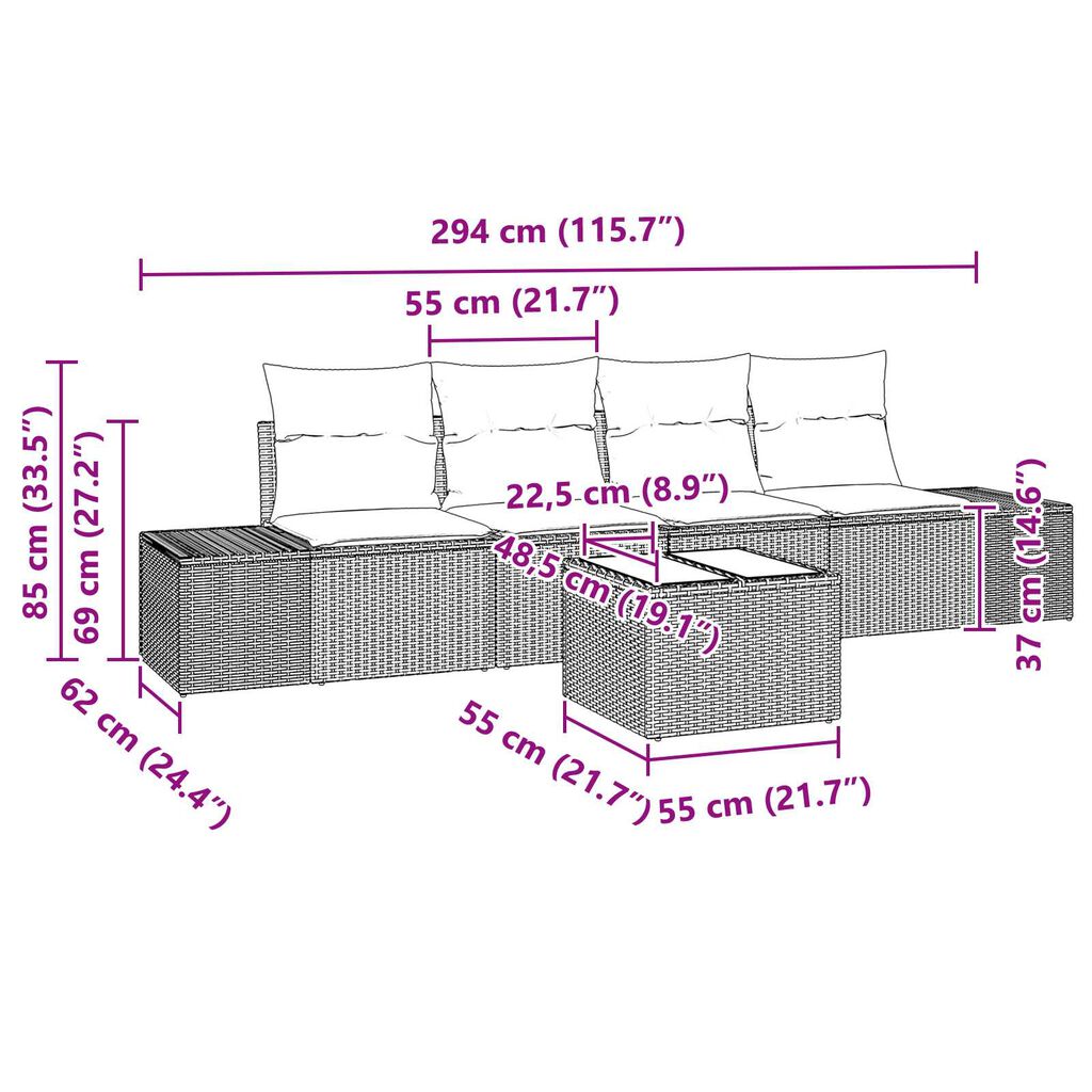 vidaXL 5 Piece Garden Sofa Set with Cushions Black Poly Rattan