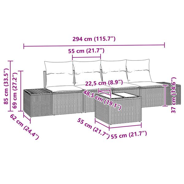 vidaXL 5 Piece Garden Sofa Set with Cushions Black Poly Rattan