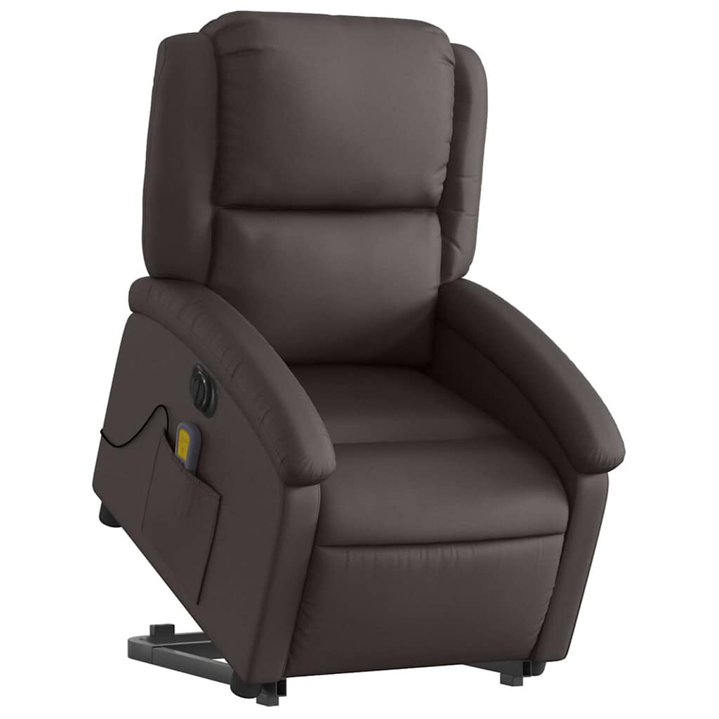 vidaXL Electric Stand up Massage Recliner Chair Dark Brown Real Leather