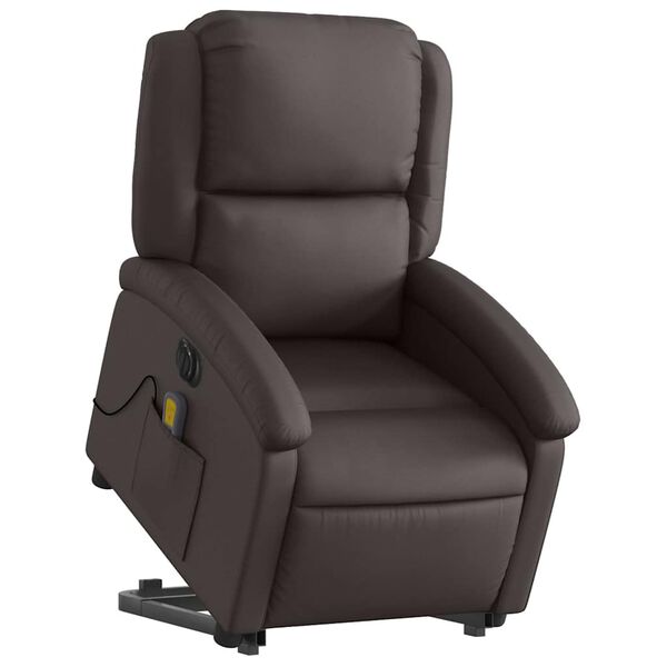 vidaXL Electric Stand up Massage Recliner Chair Dark Brown Real Leather