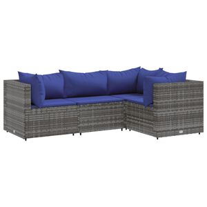 vidaXL 4 Piece Garden Lounge Set with Cushions Grey Poly Rattan