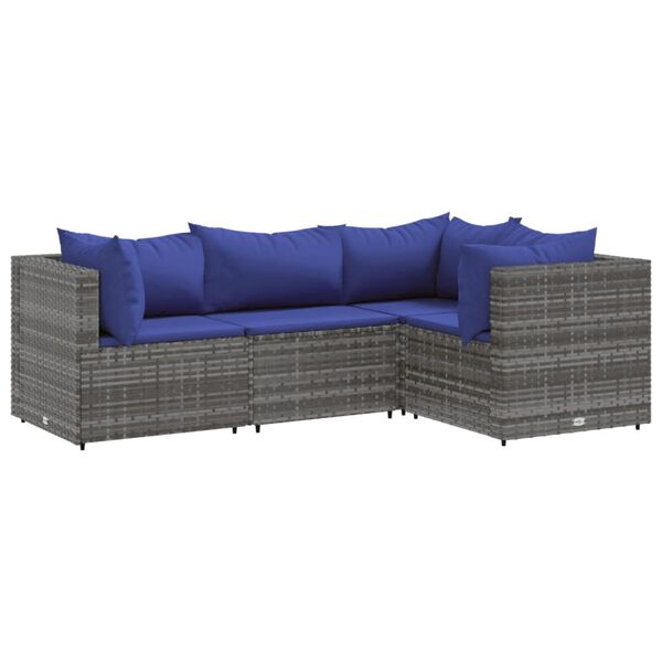 vidaXL 4 Piece Garden Lounge Set with Cushions Grey Poly Rattan