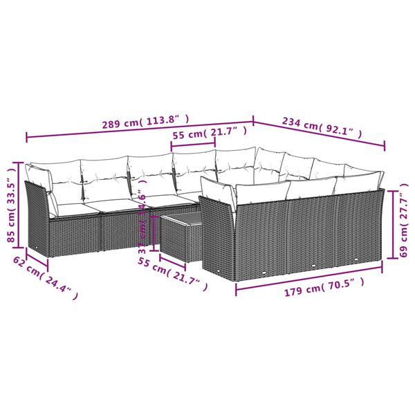 vidaXL 11 Piece Garden Sofa Set with Cushions Grey Poly Rattan