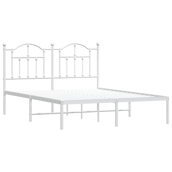 vidaXL Metal Bed Frame without Mattress with Headboard White 150x200cm