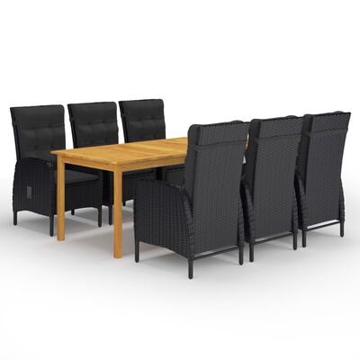 vidaXL 7 Piece Garden Dining Set Black