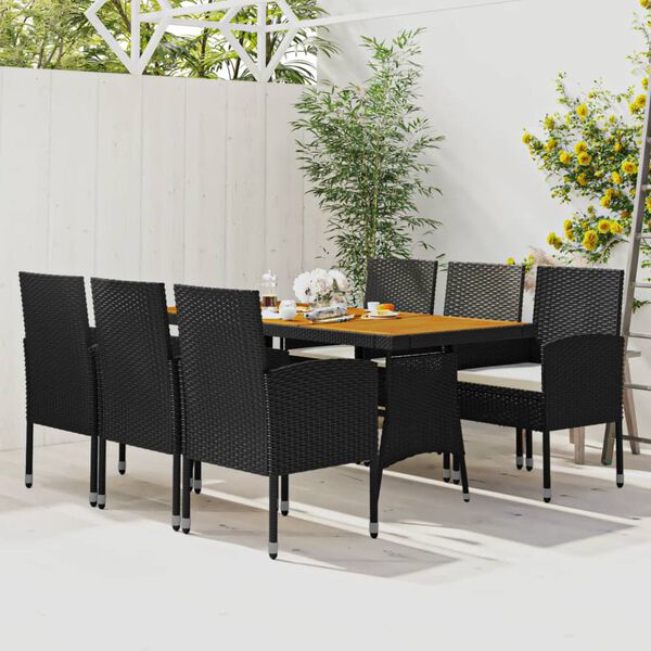 vidaXL 7 Piece Outdoor Dining Set Poly Rattan Black