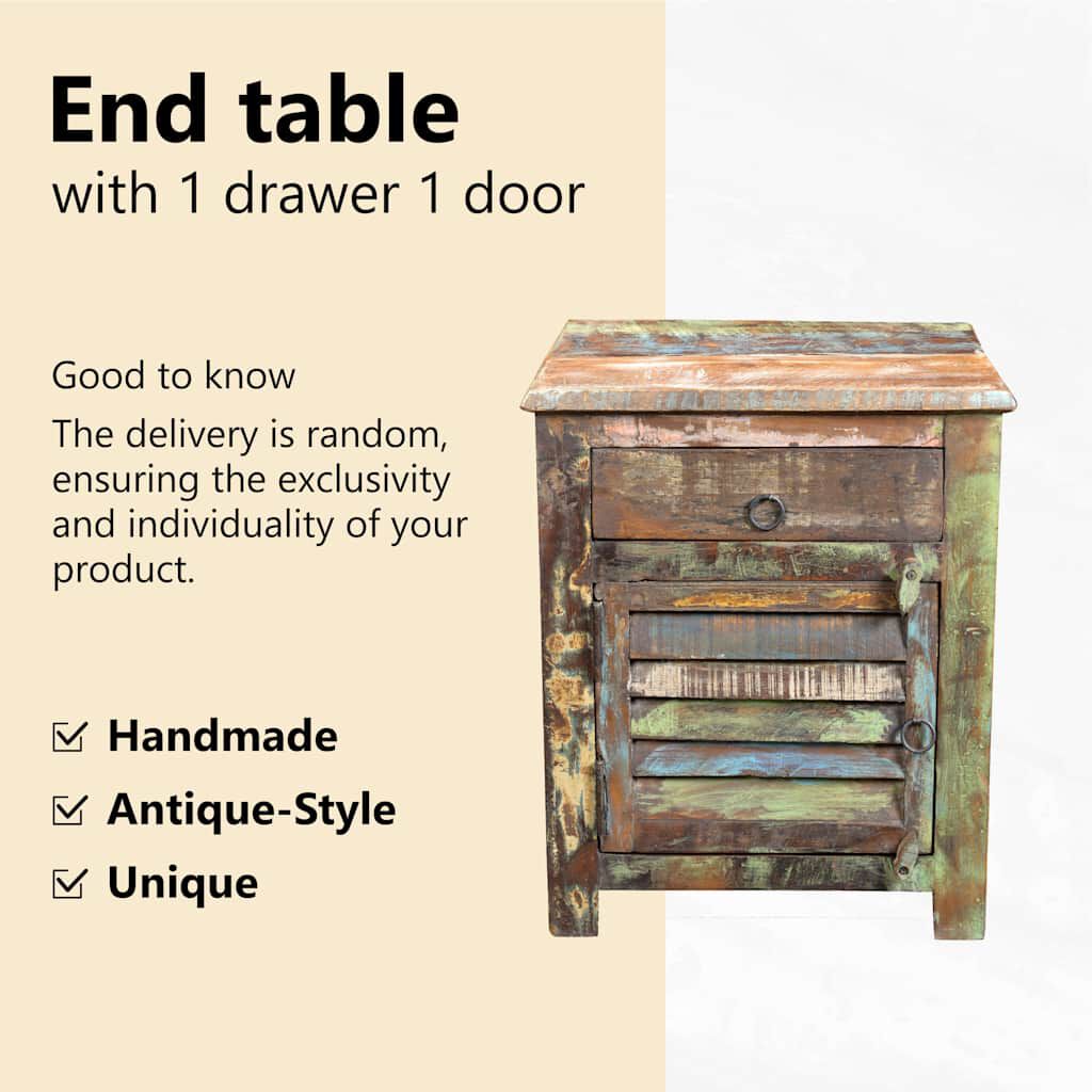 vidaXL End Table with 1 Drawer 1 Door Reclaimed Wood