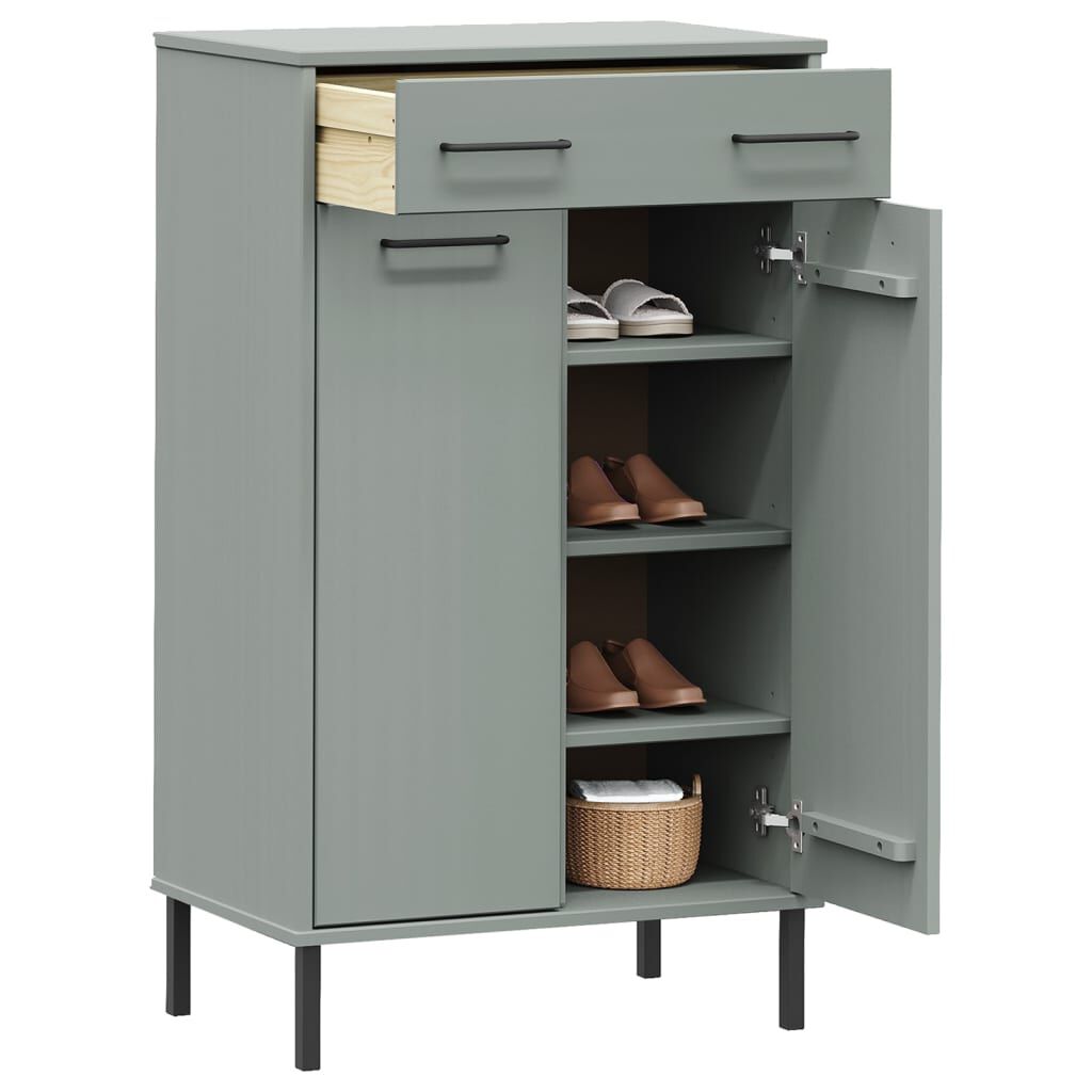 vidaXL Shoe Rack with Metal Legs Grey Solid Wood Pine OSLO