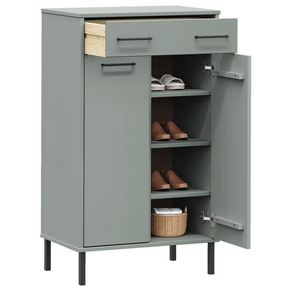 vidaXL Shoe Rack with Metal Legs Grey Solid Wood Pine OSLO