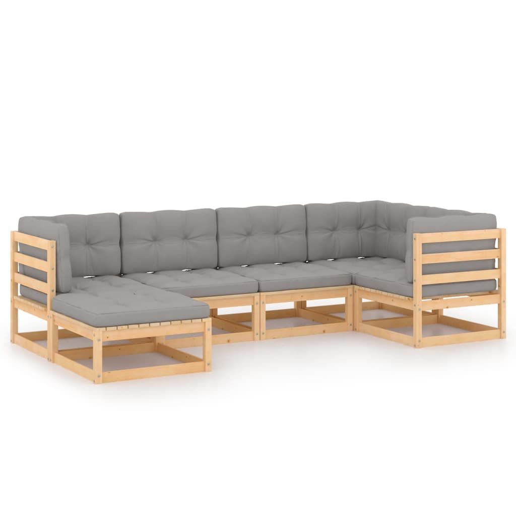 vidaXL 6 Piece Garden Lounge Set with Cushions Solid Pinewood