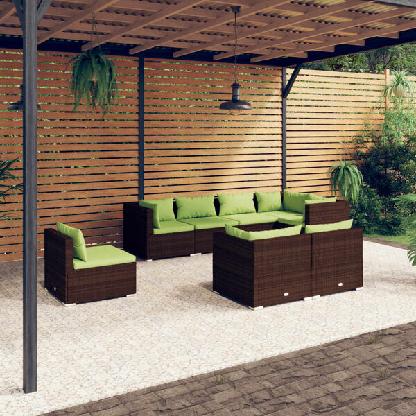 vidaXL 8 Piece Garden Lounge Set with Cushions Poly Rattan Brown