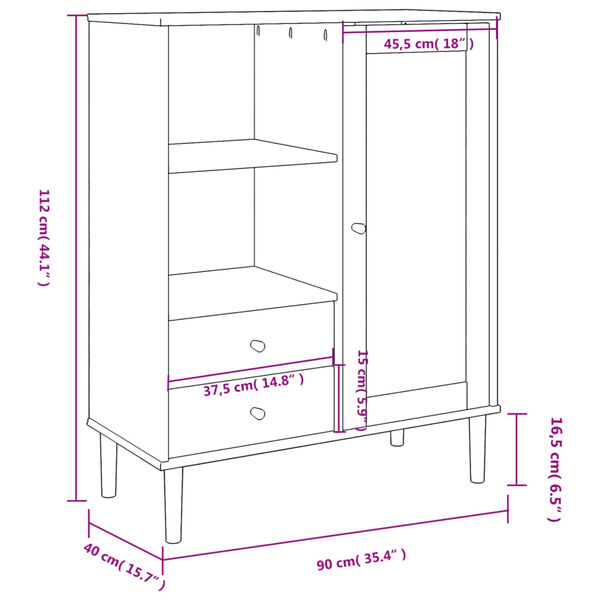 vidaXL Highboard SENJA Rattan Look White 90x40x112 cm Solid Wood Pine