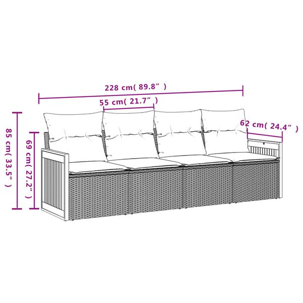 vidaXL 4 Piece Garden Sofa Set with Cushions Black Poly Rattan