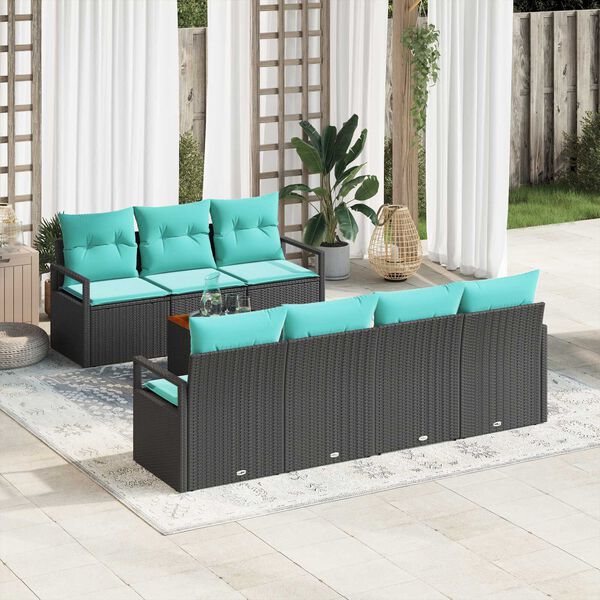 vidaXL 8 Piece Garden Sofa Set with Cushions Black Poly Rattan Acacia