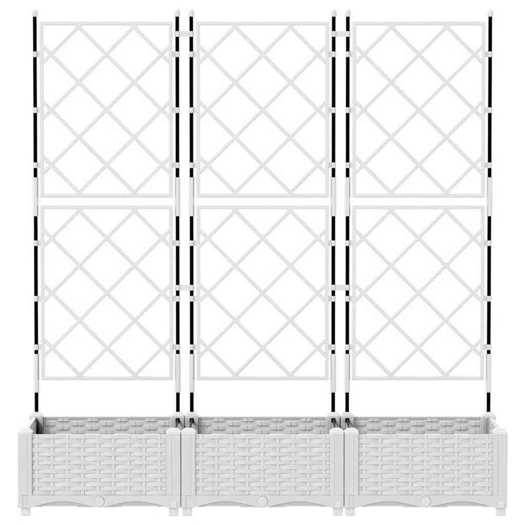 vidaXL Garden Planter with Trellis 3 pcs White 120x40x125.5 cm