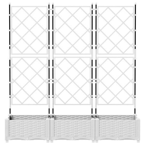 vidaXL Garden Planter with Trellis 3 pcs White 120x40x125.5 cm