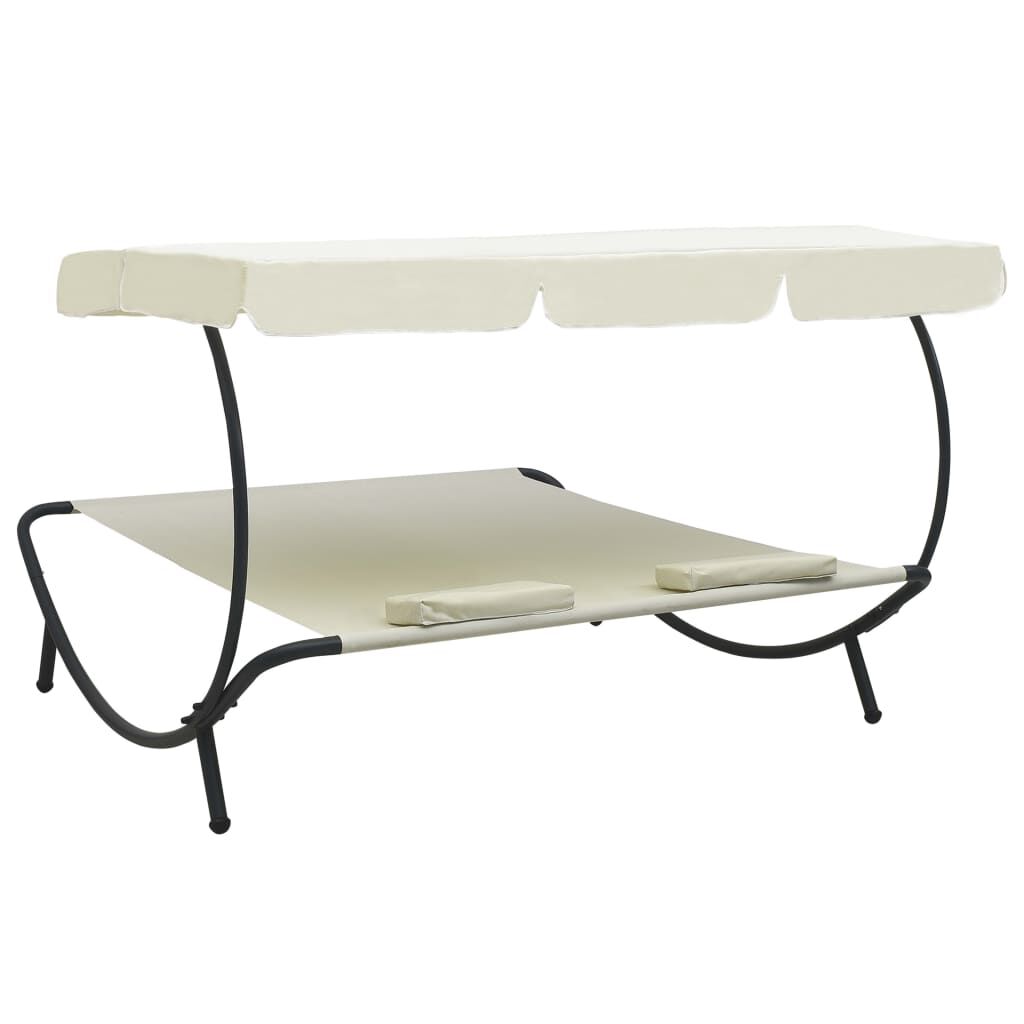 vidaXL Outdoor Lounge Bed with Canopy and Pillows Cream White