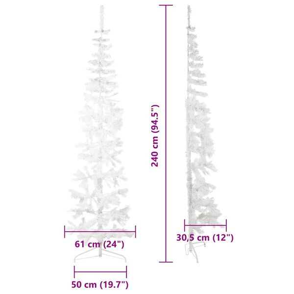 vidaXL Slim Artificial Half Christmas Tree with Stand White 240 cm