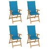 vidaXL Folding Chairs 4 pcs with Blue Cushions Solid Teak Wood