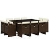vidaXL 11 Piece Garden Dining Set with Cushions Brown Poly Rattan