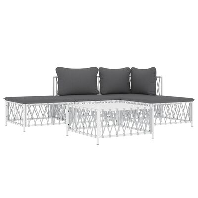 vidaXL 5 Piece Garden Lounge Set with Cushions White Steel