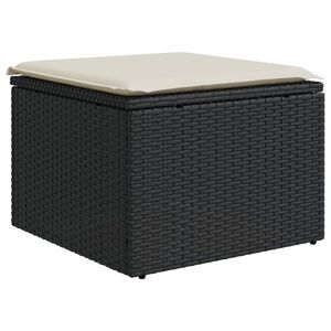 vidaXL Garden Stool with Cushion Black 55x55x37 cm Poly Rattan