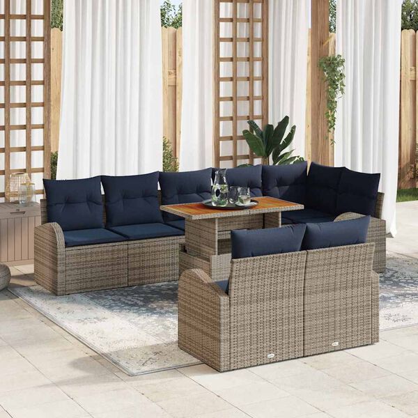 vidaXL Garden Sofa Set with Cushion 9 pcs Grey and navy blue