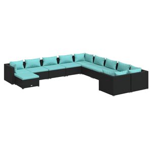 vidaXL 11 Piece Garden Lounge Set with Cushions Poly Rattan Black