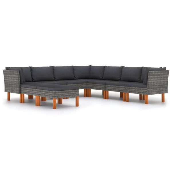 vidaXL 9 Piece Garden Lounge Set with Cushions Poly Rattan Grey