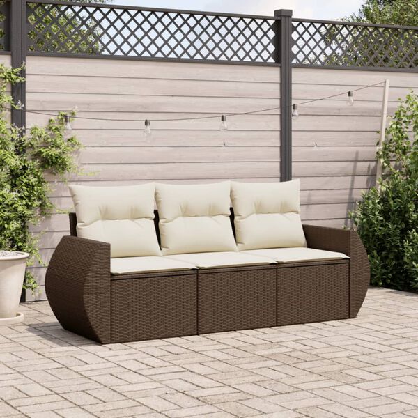 vidaXL 3 Piece Garden Sofa Set with Cushions Brown Poly Rattan