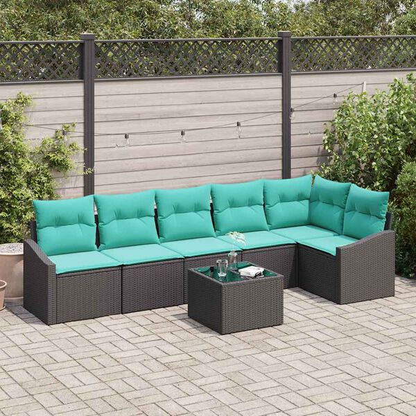 vidaXL Sofa Set with Cushion 7 pcs Black Poly Rattan