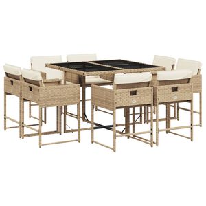 vidaXL 9 Piece Garden Dining Set with Cushions Beige Poly Rattan