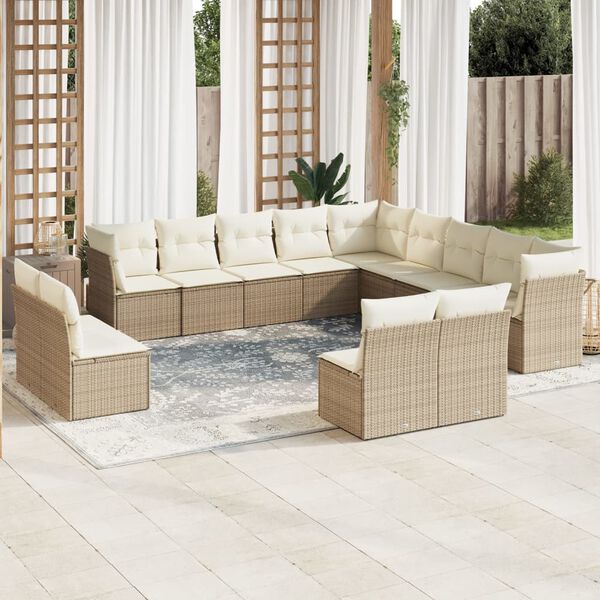 vidaXL 12 Piece Garden Sofa Set with Cushions Beige Poly Rattan
