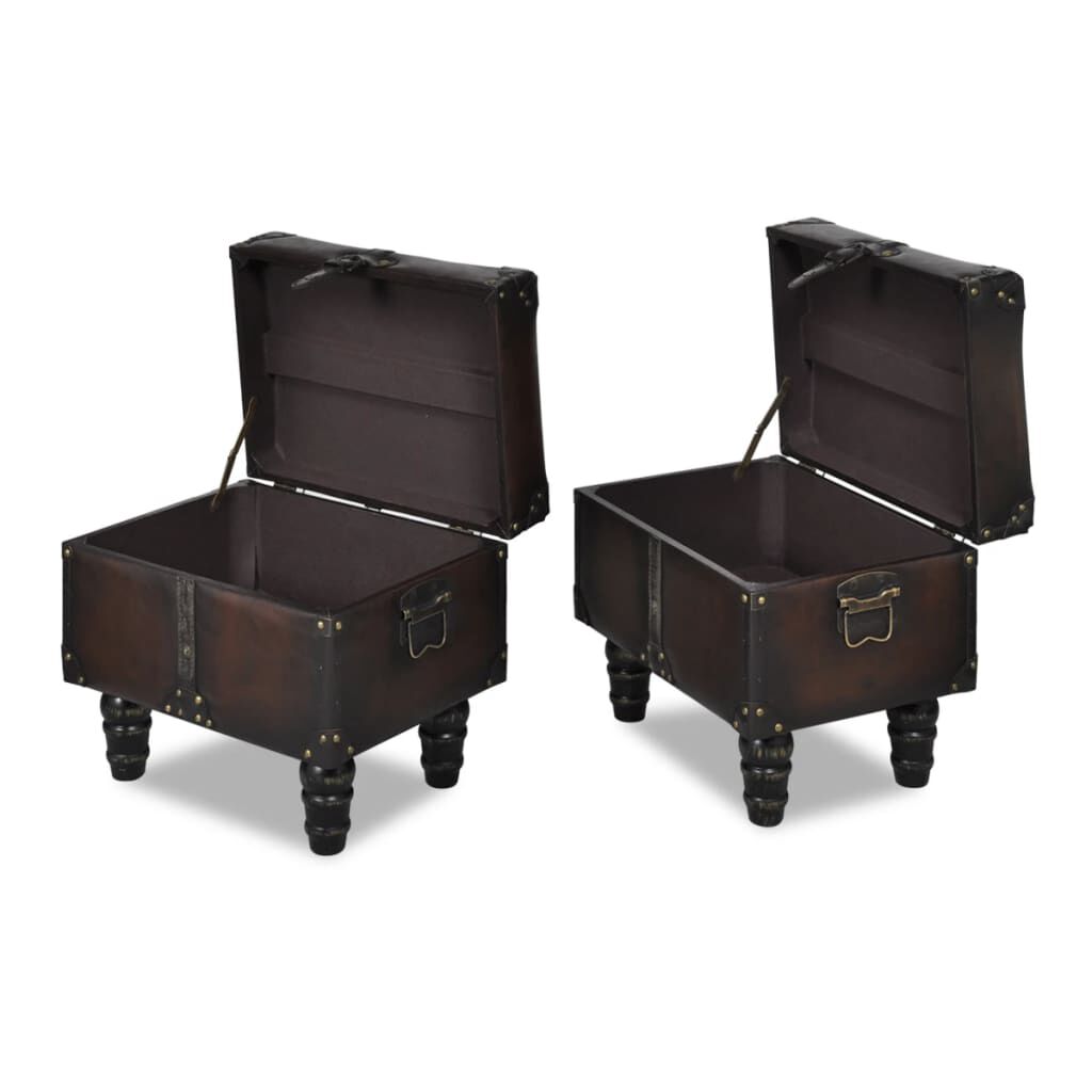 vidaXL Storage Benches 3 pcs Dark Brown Solid Wood Pine&Faux Leather
